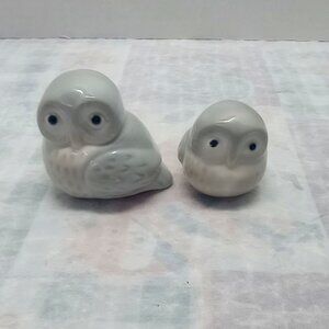 Vintage Ceramic Owl Figurines Set Cute Retro Home Decor JAPAN STONEWARE OWL